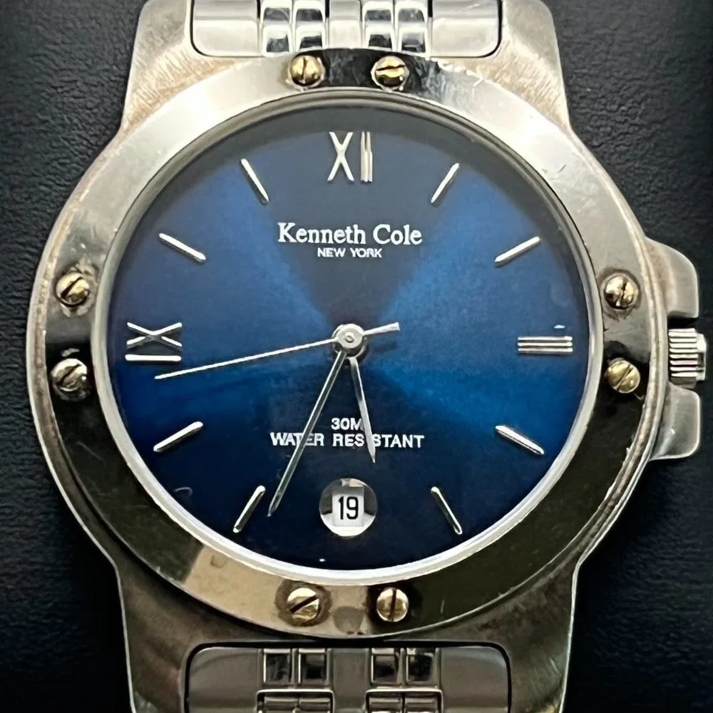 Kenneth Cole Men’s Watch Round Silver and Blue Working